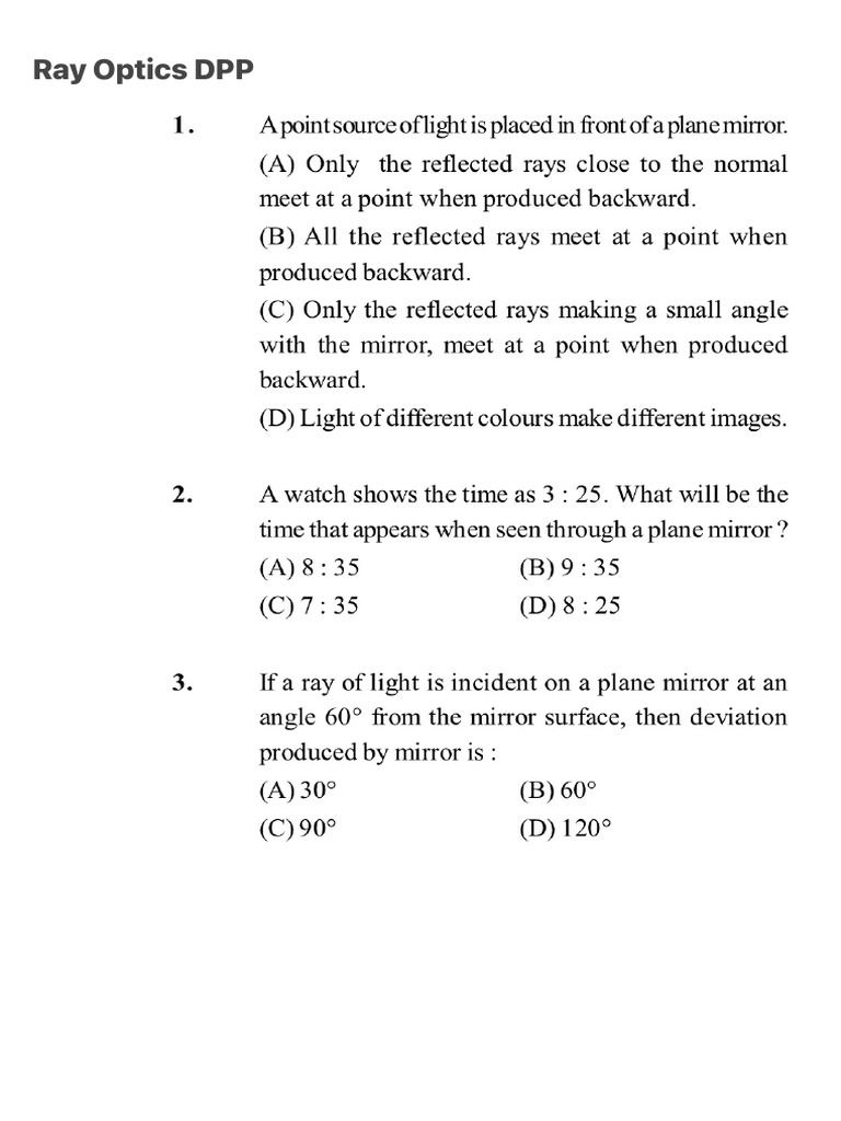 Ray Optics DPP | PDF