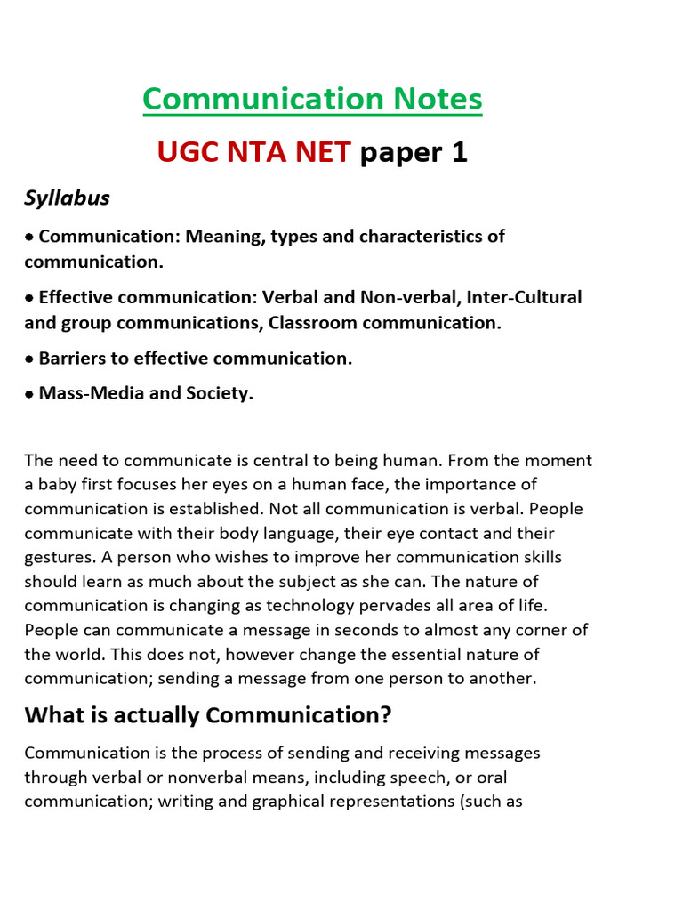 Communication Notes | PDF | Communication | Nonverbal Communication