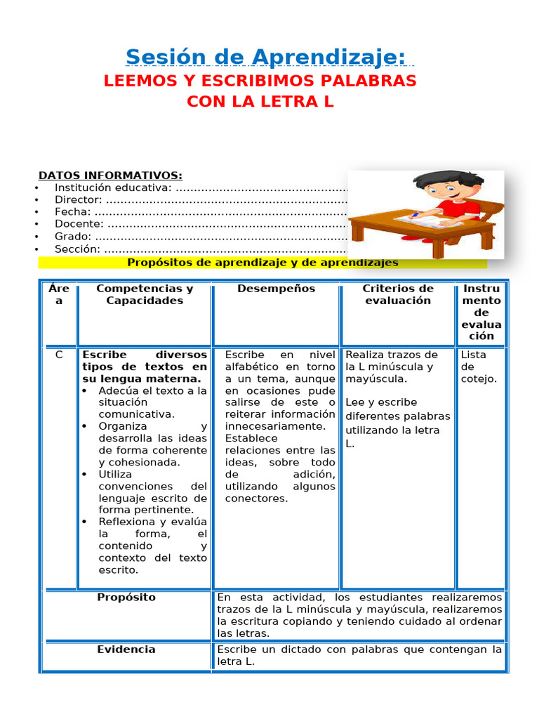 1° Sesión Día 3 Com Leemos y Escribimos Palabras Con La Letra L | PDF ...