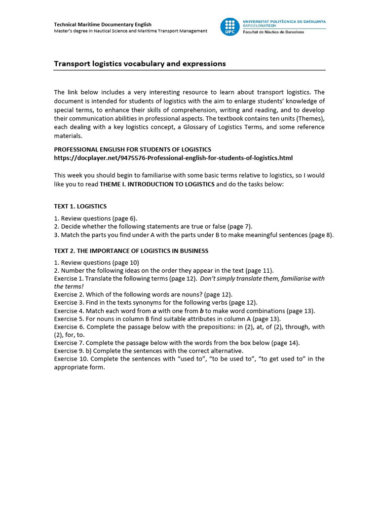 01 Transport Logistics Vocabulary and Expressions | PDF