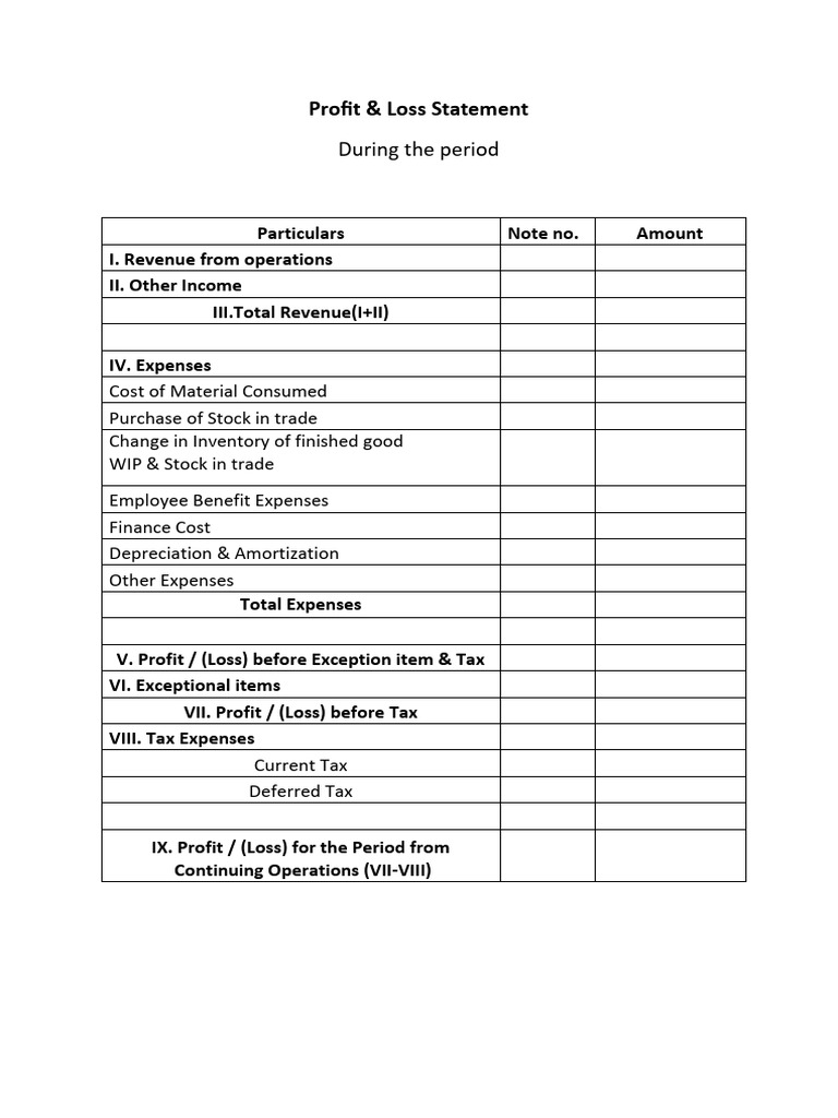 Profit & Loss Statement Format | PDF