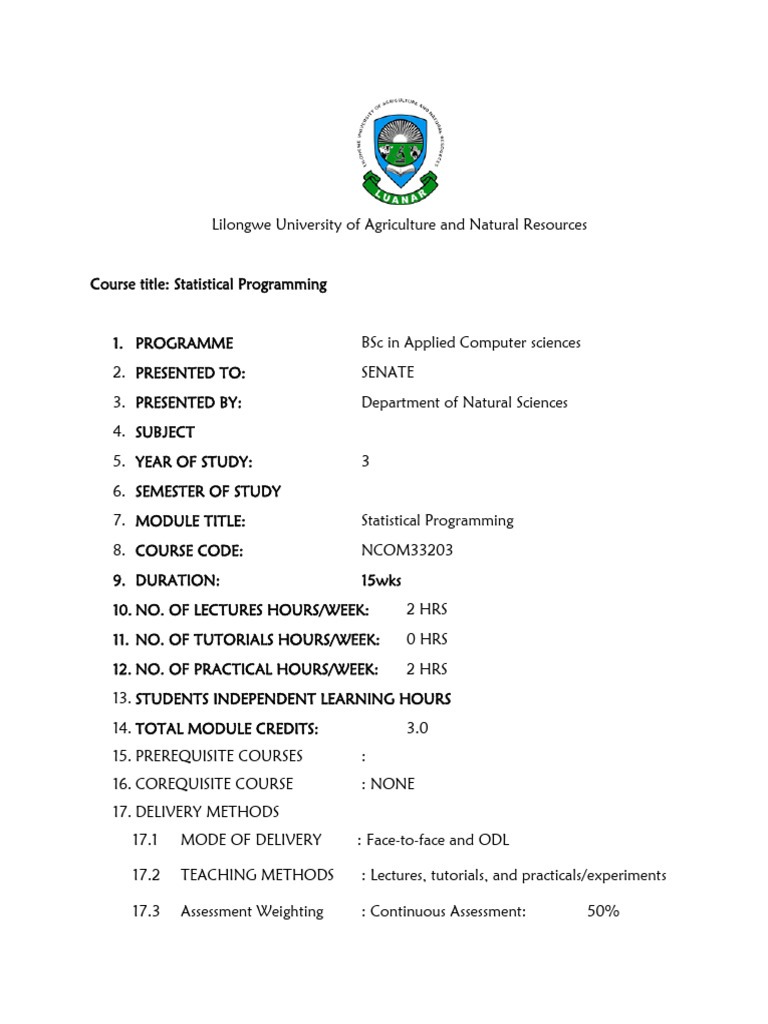 NCOM33203 - Statistical Programming | PDF | Statistics | Data Analysis