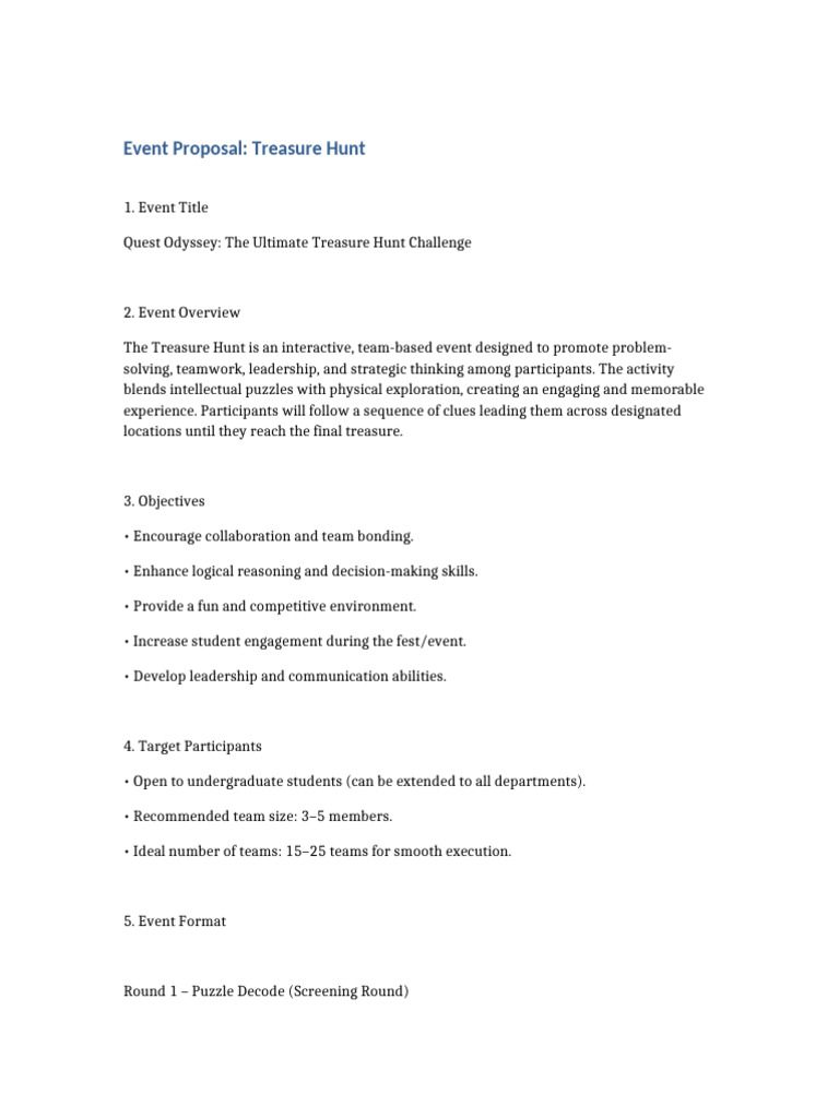 Treasure Hunt Event Proposal | PDF