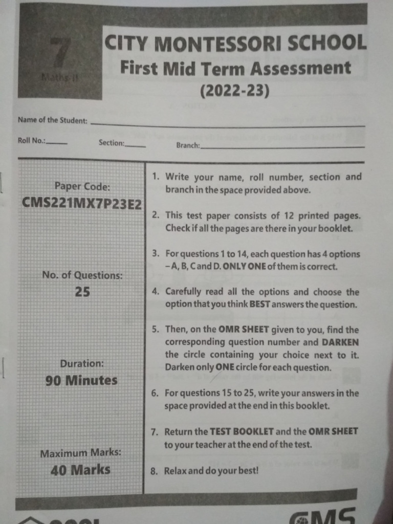 1.) C7 Math 2 CSSL Mid Term 1 Paper 2022-23 | PDF | Office Equipment ...