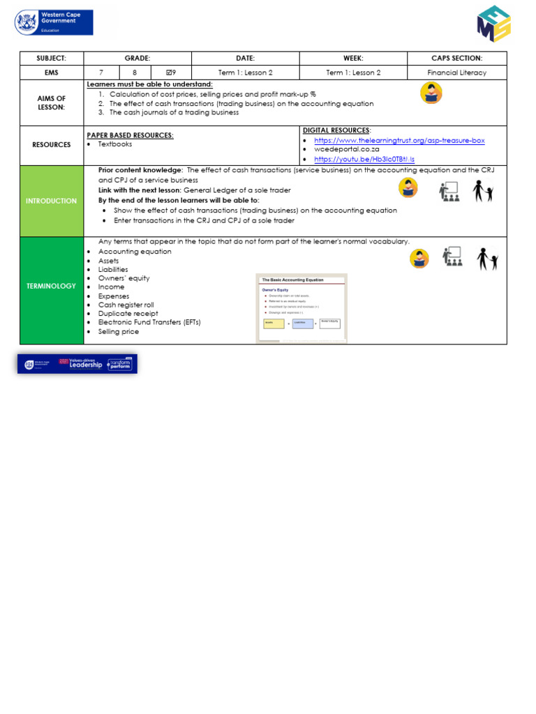 Lesson Plan Grade 9 EMS Term 1 Lesson 2 | PDF | Equity (Finance) | Income