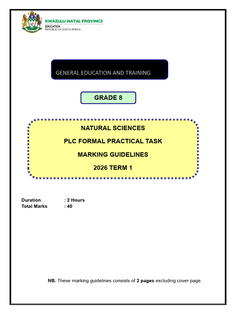 NS - Grade 8 - Term 1 - PLC Formal Practical Task - Marking Guidelines ...