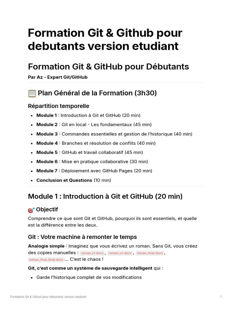 Formation Git Github Pour Debutants Version Etudiant | PDF ...