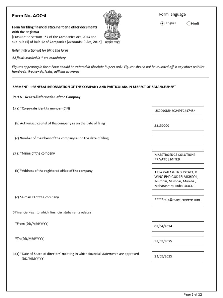 Form_AOC-4_AOC-4_28_11_2025_signed | PDF | Loans | Expense