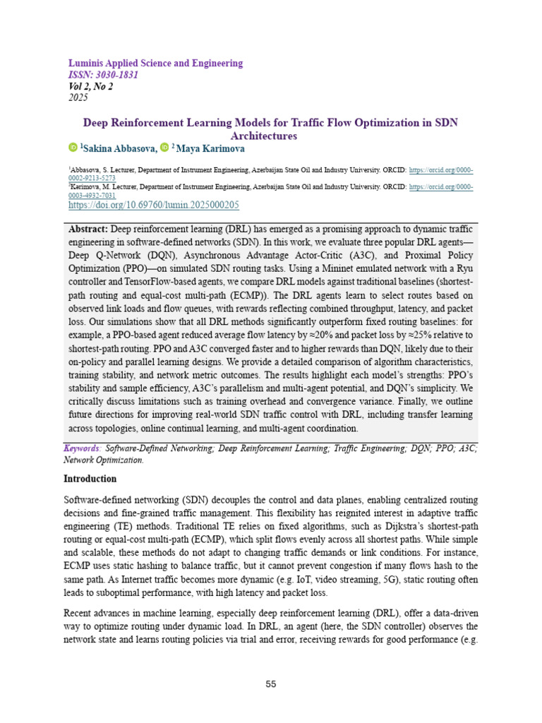 Deep Reinforcement Learning Models For Traffic Flo | PDF | Routing ...