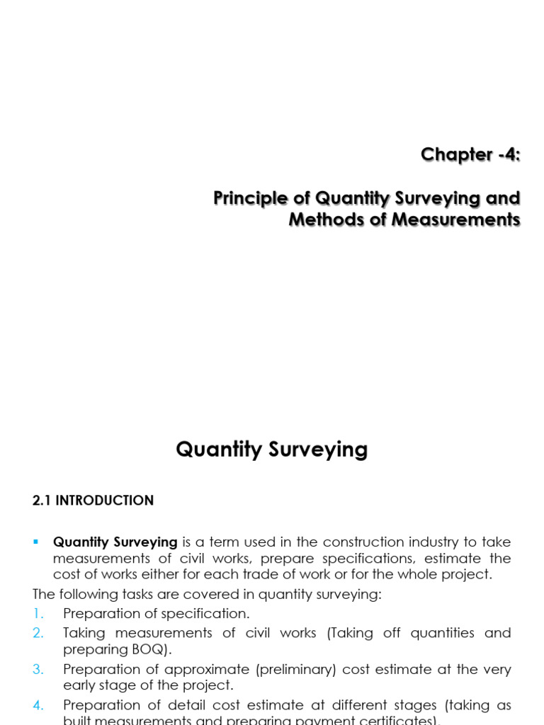 Chapter 4 Principles of Quantity Surveying and Methods of Measurements ...