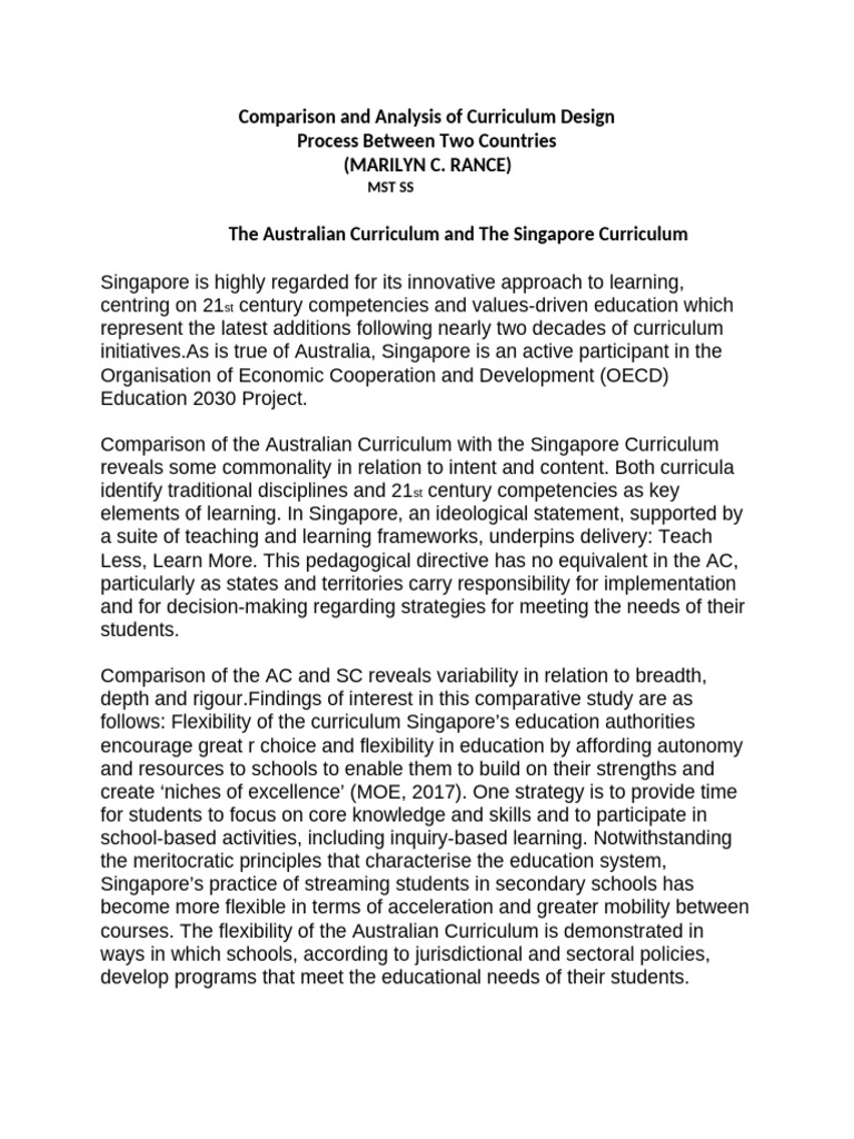 Comparison and Analysis of Curriculum Design | PDF | Curriculum | Singapore