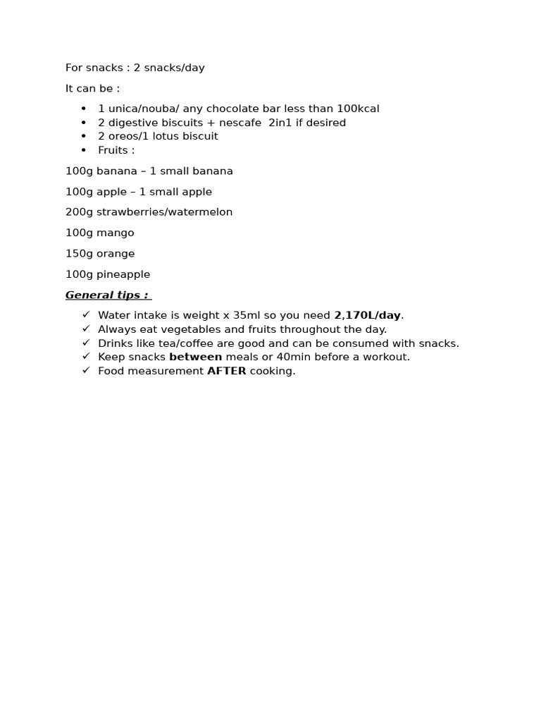 Batoul Shour - Snacks 0 General Tips | PDF