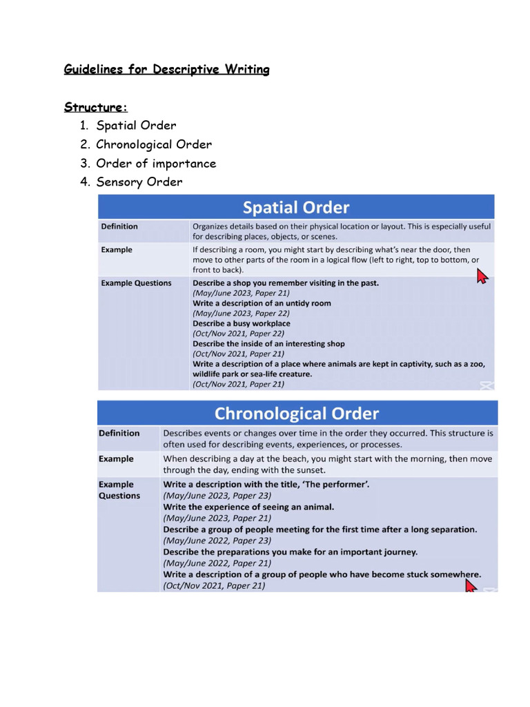 Guidelines For Descriptive Writing | PDF