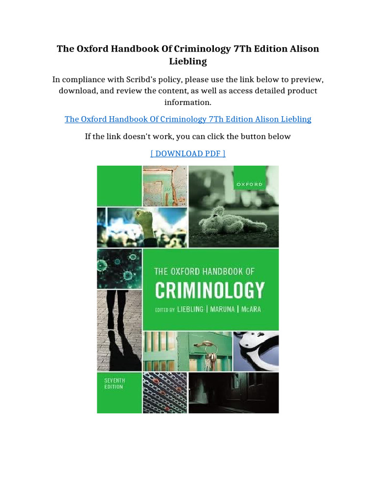 The Oxford Handbook of Criminology 7th Edition Alison Liebling