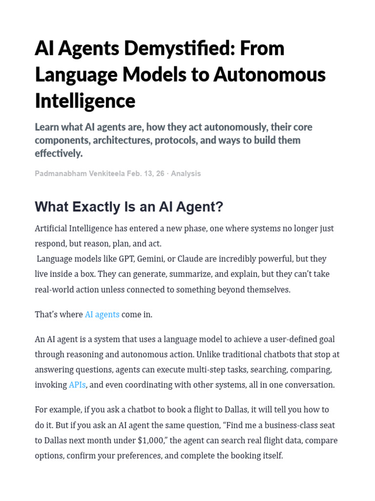 Ai Agents Demystified, From Language Models To Autonomous Intelligence ...