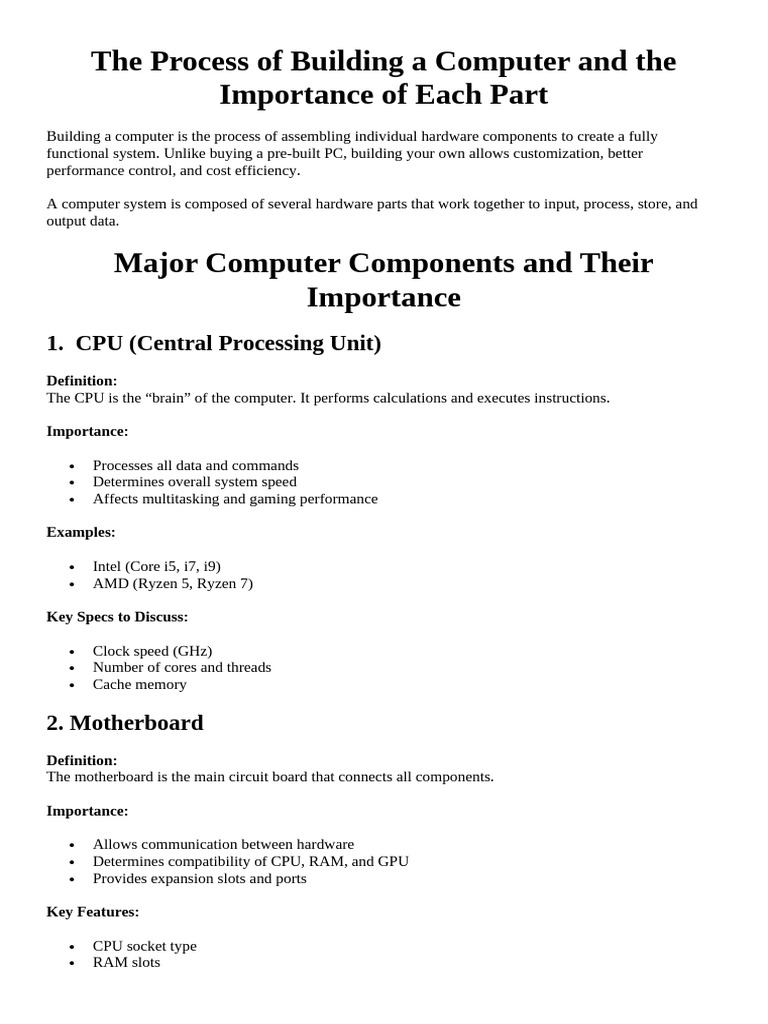 The Process of Building a Computer and the Importance of Each Part ...