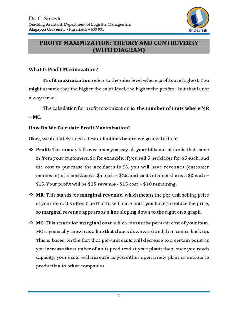 23 Profit Maximization | PDF | Profit (Economics) | Marginal Cost