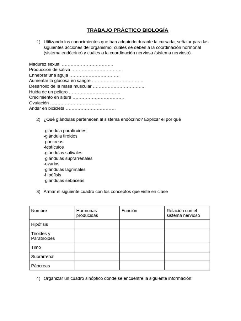 TP BIO 3ero Carmen | PDF | Sistema endocrino | Hormona