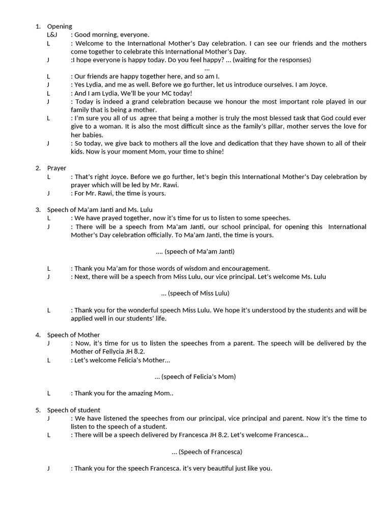 Mother's Day Script | PDF