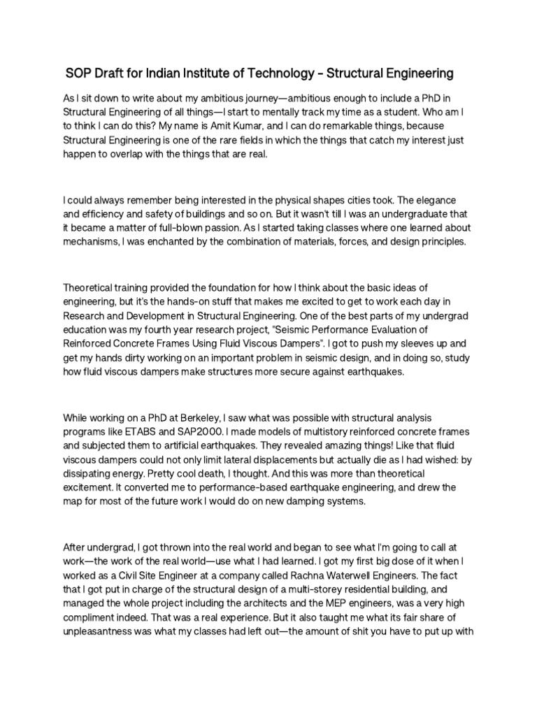 Sop Draft Phd | PDF | Engineering | Structural Engineering