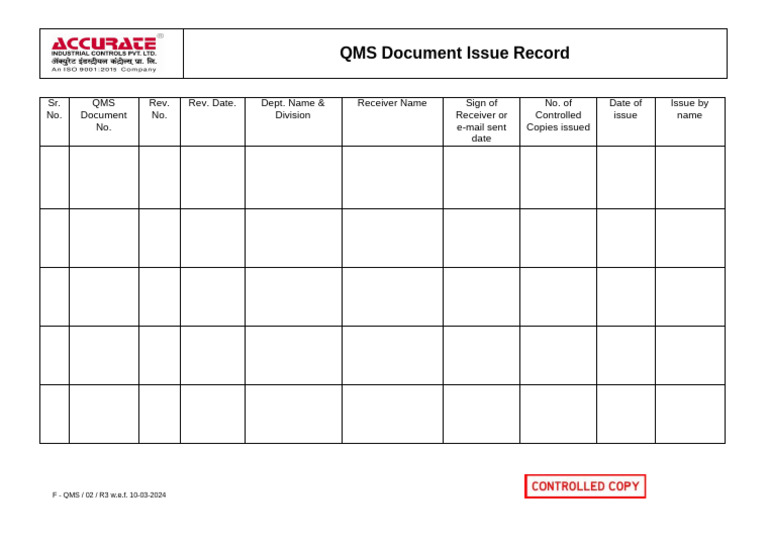 2_F-QMS-02-R3 QMS Document Issue Record | PDF