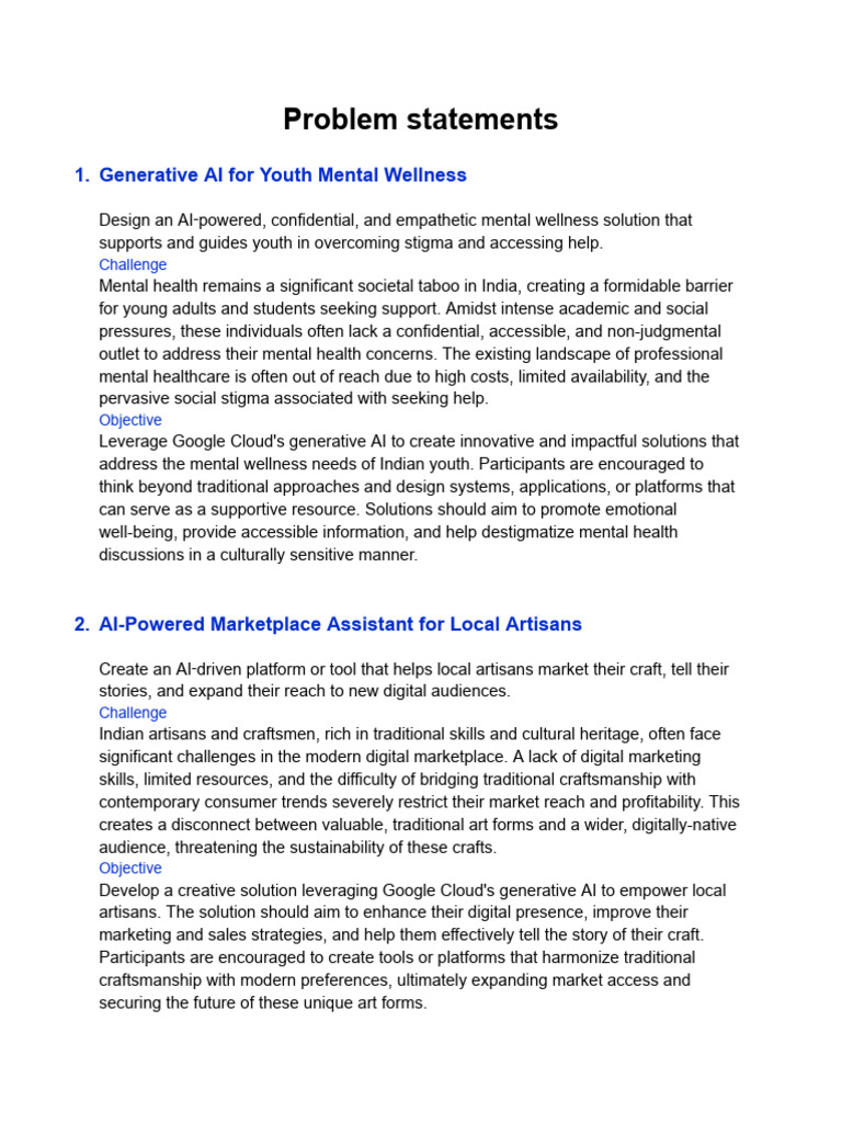 69a6b8644fea6_Problem_Statements_ | PDF | Mental Health | Artificial ...