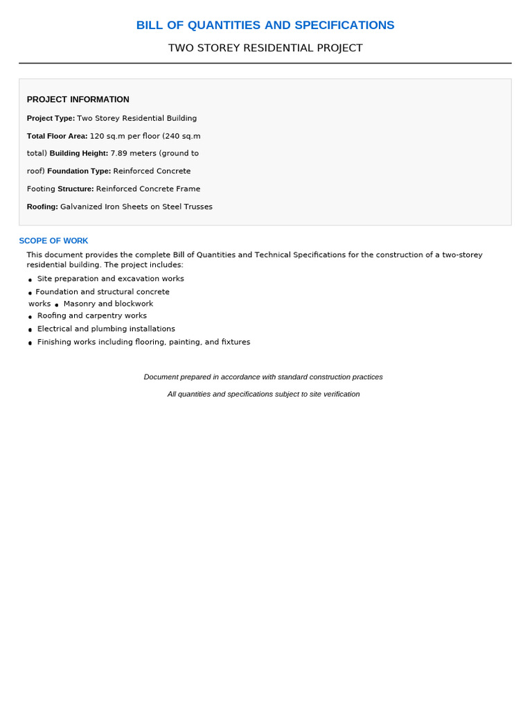 Boq Specifications (1) | PDF | Concrete | Foundation (Engineering)