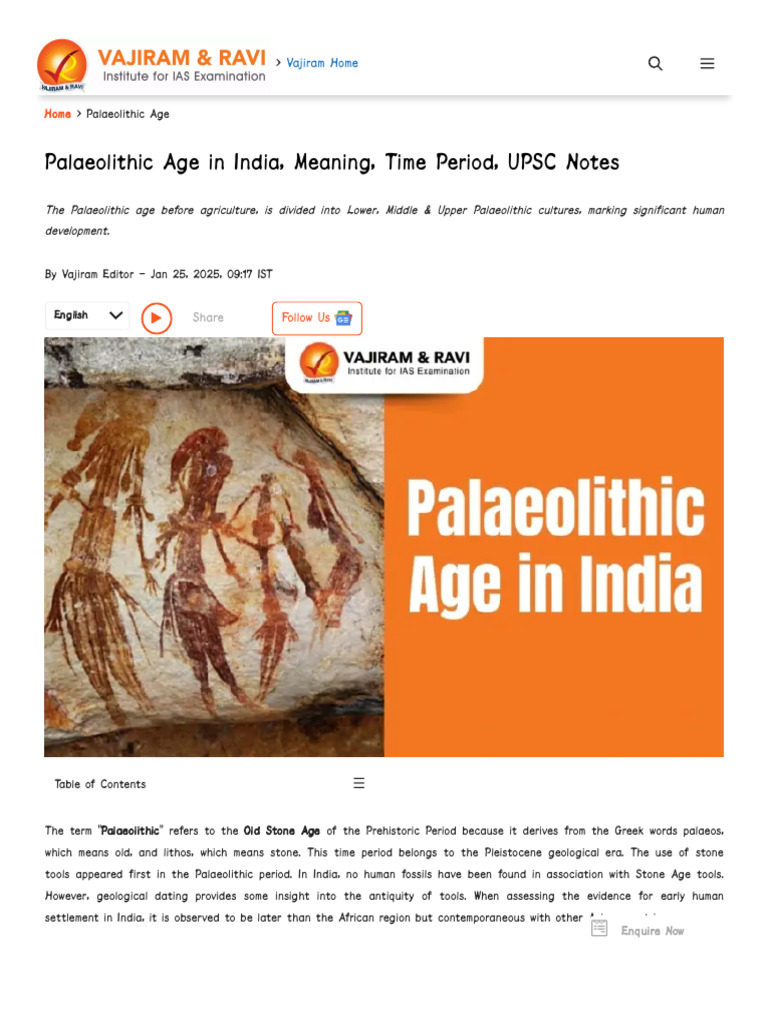 Palaeolithic Age in India, Meaning, Time Period, UPSC Notes | PDF ...