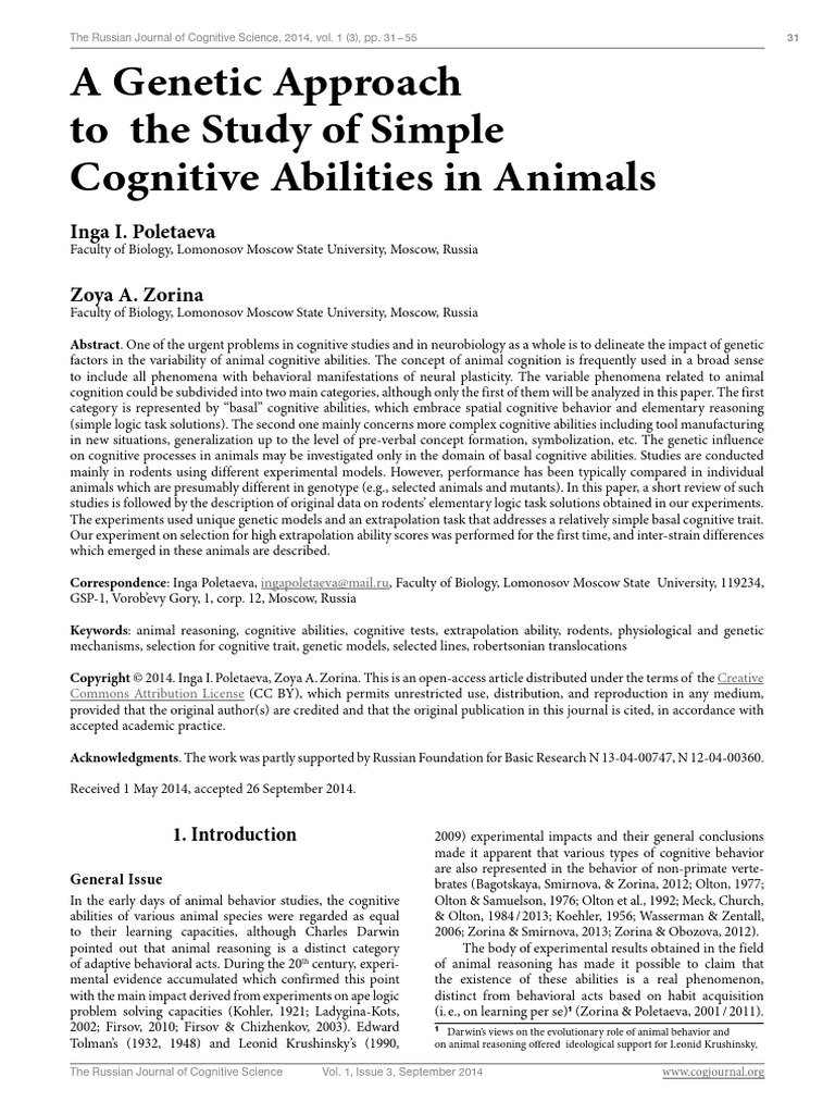 A Genetic Approach To The Study of Simple Cognitive Abilities in ...