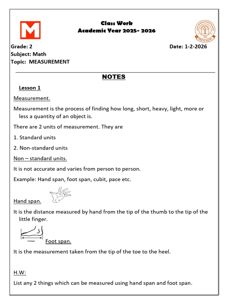 Notes Week 33 | PDF | Measurement | Length
