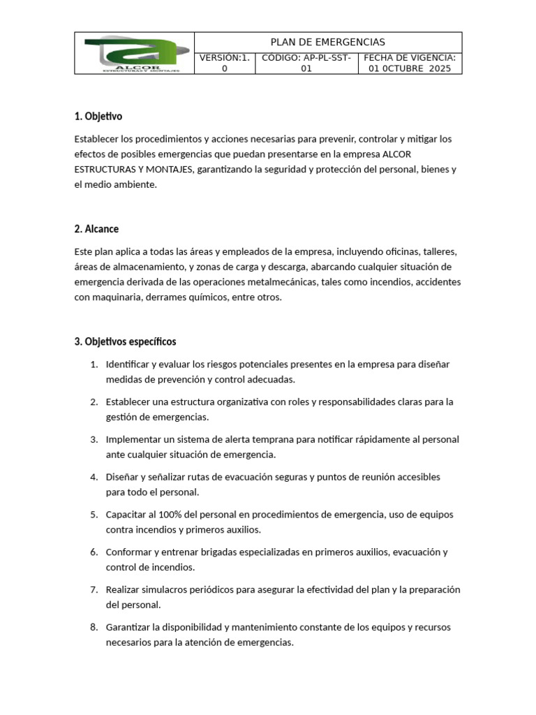 Plan de Emergencias | PDF | Primeros auxilios | Riesgo