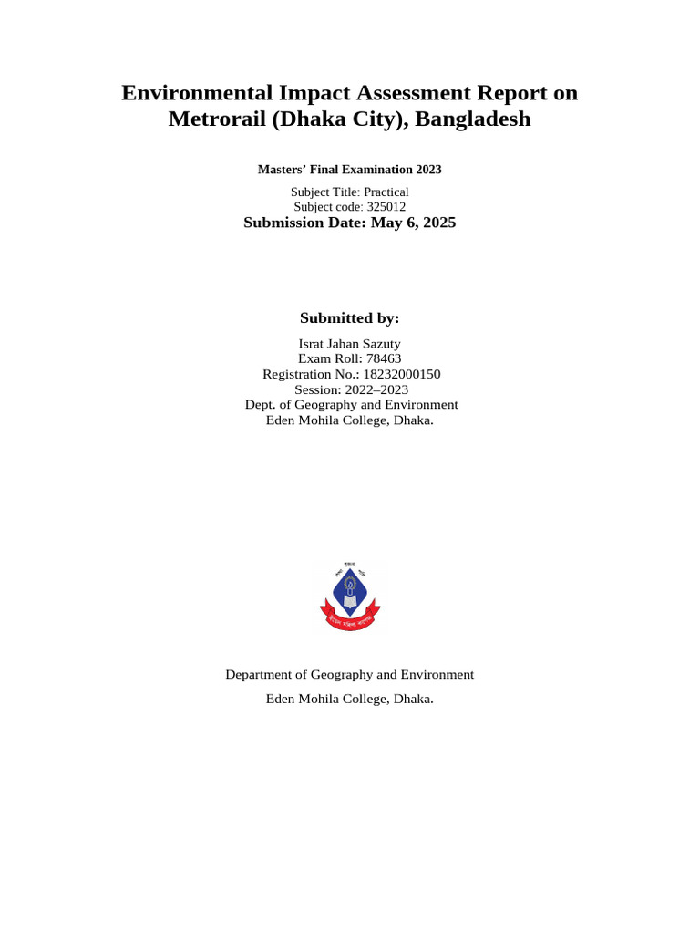 EIA Report | PDF | Environmental Impact Assessment | Survey Methodology