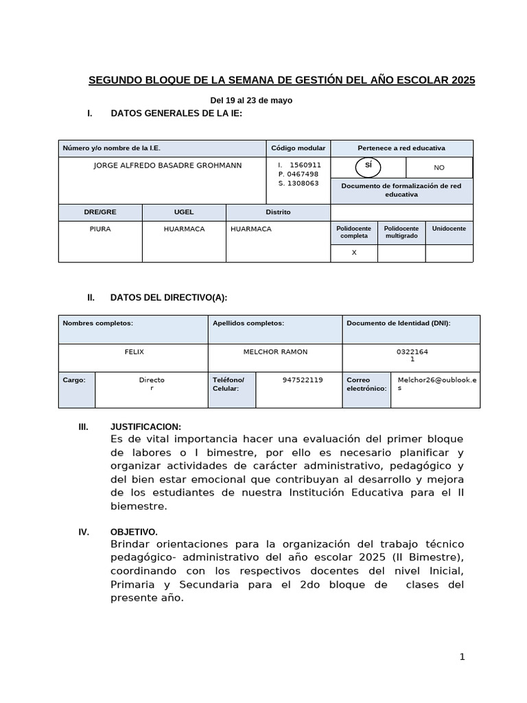 Segundo Bloque de La Semana de Gestión Del Año Escolar 2025 | PDF ...