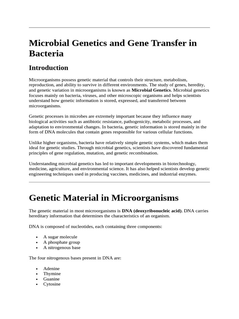 Microbial Genetics and Gene Transfer in Bacteria | PDF | Bacteria ...