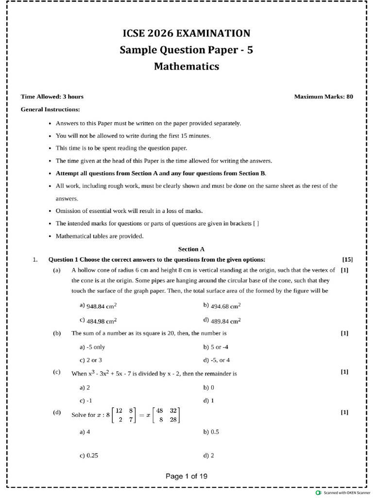 Maths Sample QP 5 | PDF