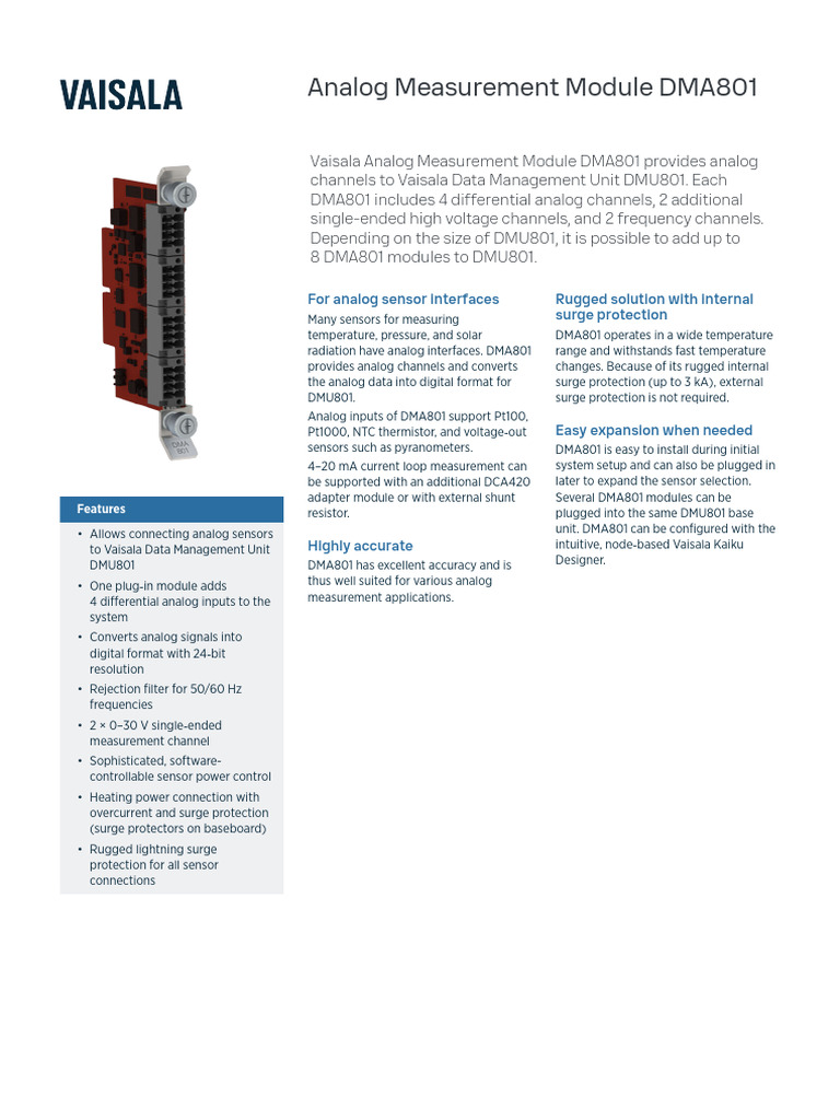 DMA801 Datasheet B211831EN K | PDF | Sensor | Electromagnetic Compatibility