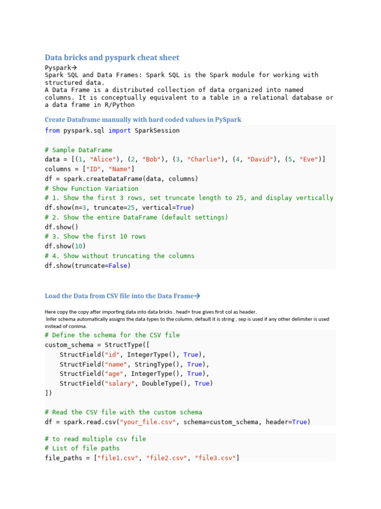 Pyspark Cheat Sheet | PDF | Comma Separated Values | Apache Spark