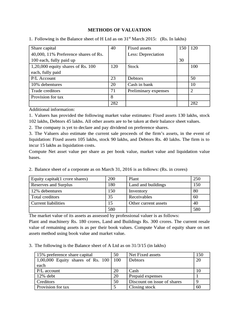Balance Sheet Valuation | PDF | Book Value | Dividend
