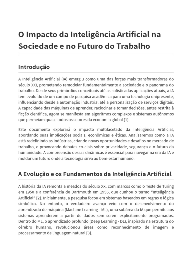 O Impacto Da Inteligência Artificial Na | PDF | Inteligência artificial ...
