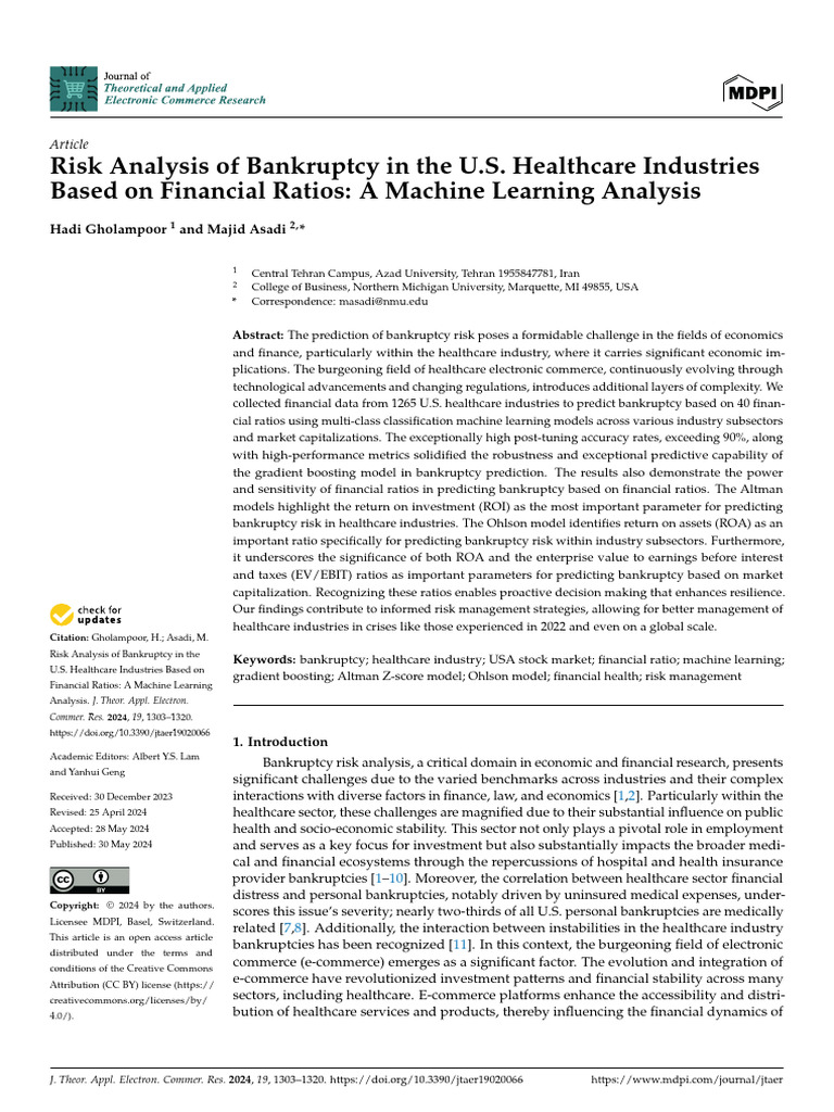 2. Risk Analysis of Bankruptcy in the U.S. Healthcare Industries (3 ...