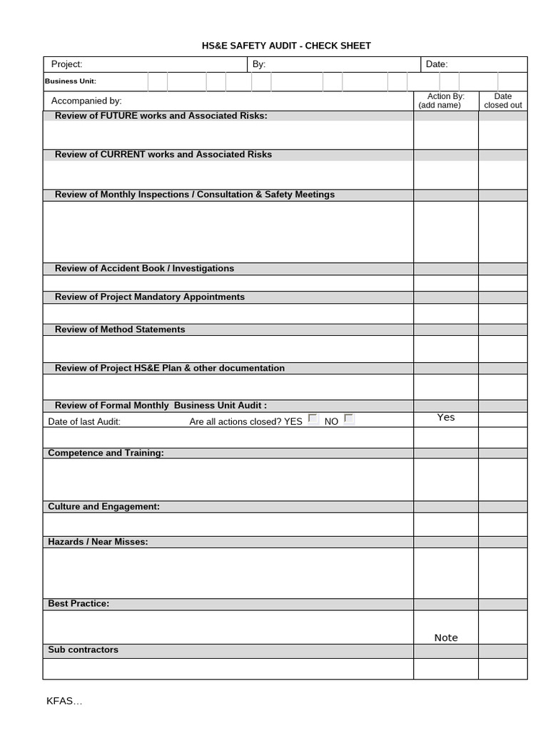 15. HSE Managers Audit Form | PDF | Safety | Occupational Safety And Health
