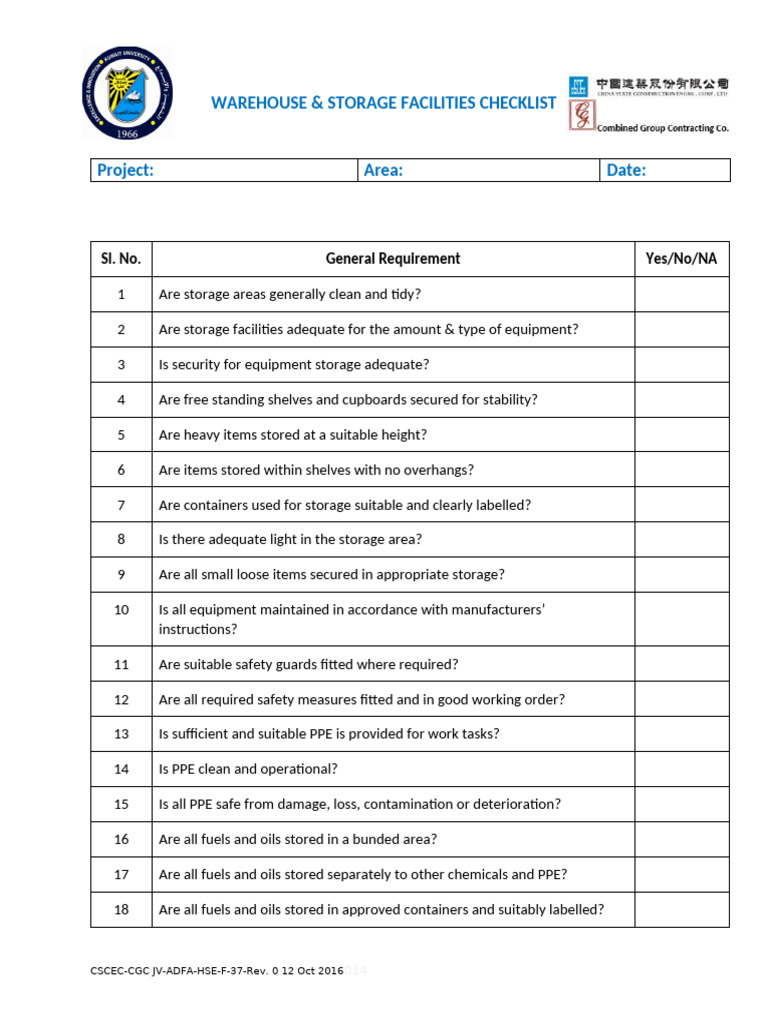 Warehouse and Storage Facility Inspection | PDF | Personal Protective ...