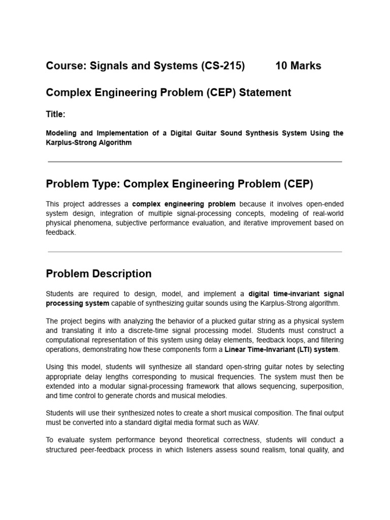 Course - Signals and Systems (CS-215) CEP - 2 | PDF | System | Signal ...
