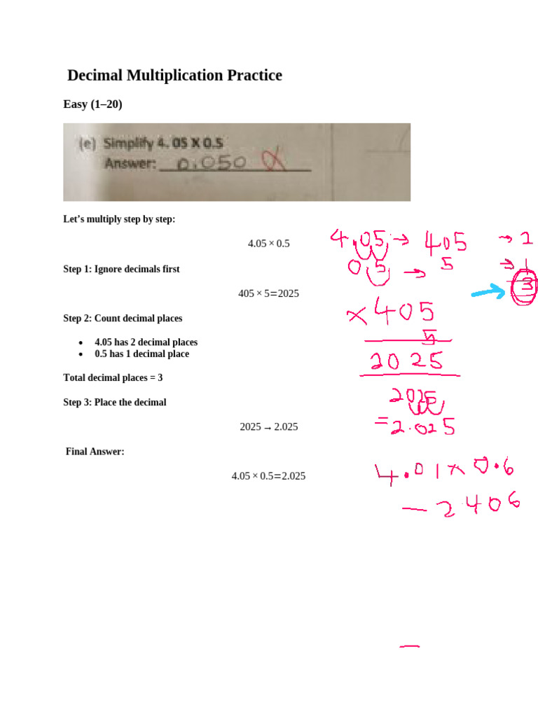 Decimal Multiplication Practice | PDF