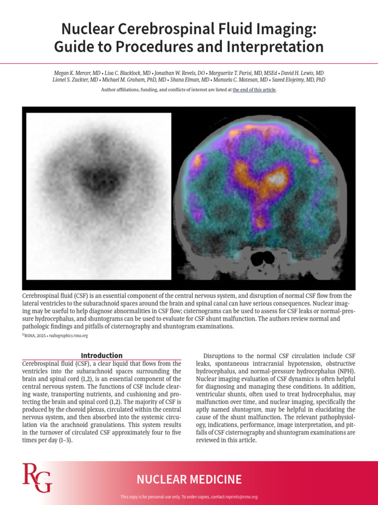 Nuclear Medicine Cerebrospinal Fluid Imaging | PDF | Cerebrospinal ...