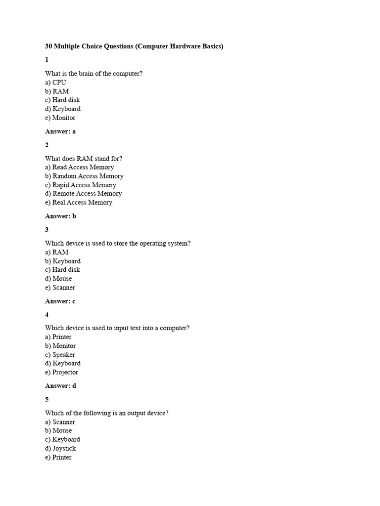 30 Multiple Choice Questions-Week 2.3 | PDF | Peripheral | Computer ...
