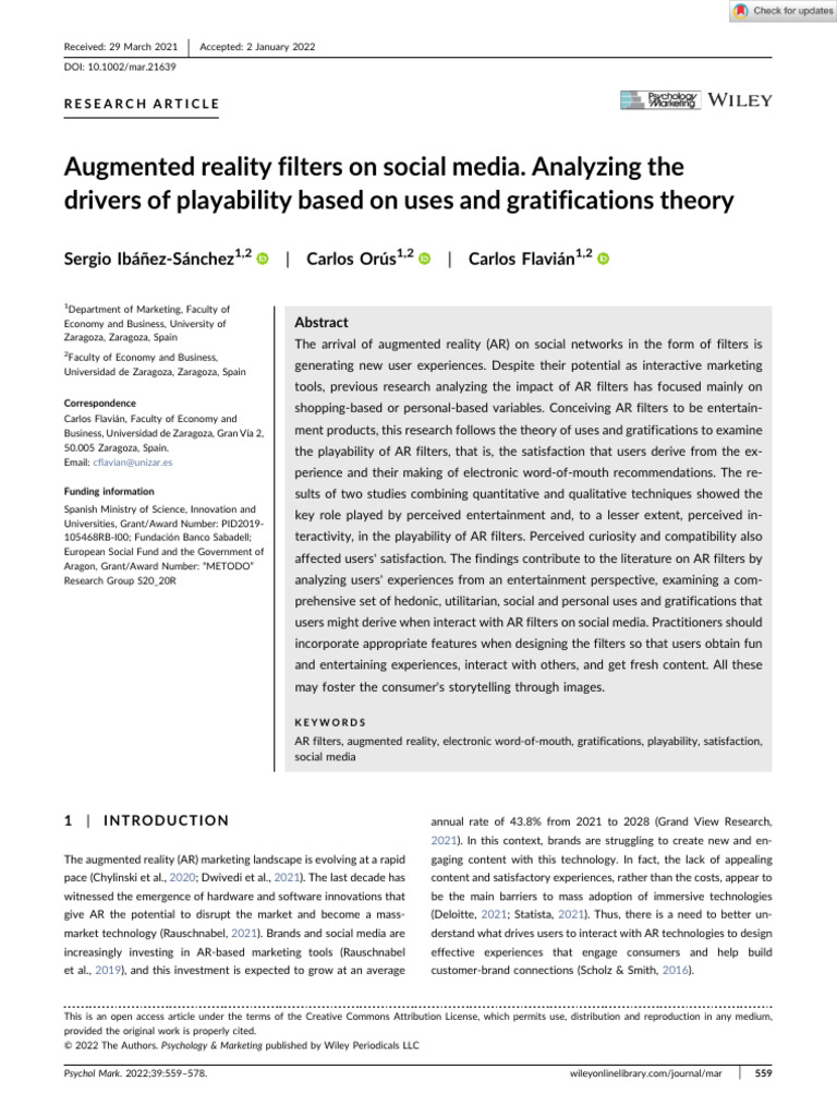 Psychology and Marketing - 2022 - Ibáñez‐Sánchez - Augmented Reality ...