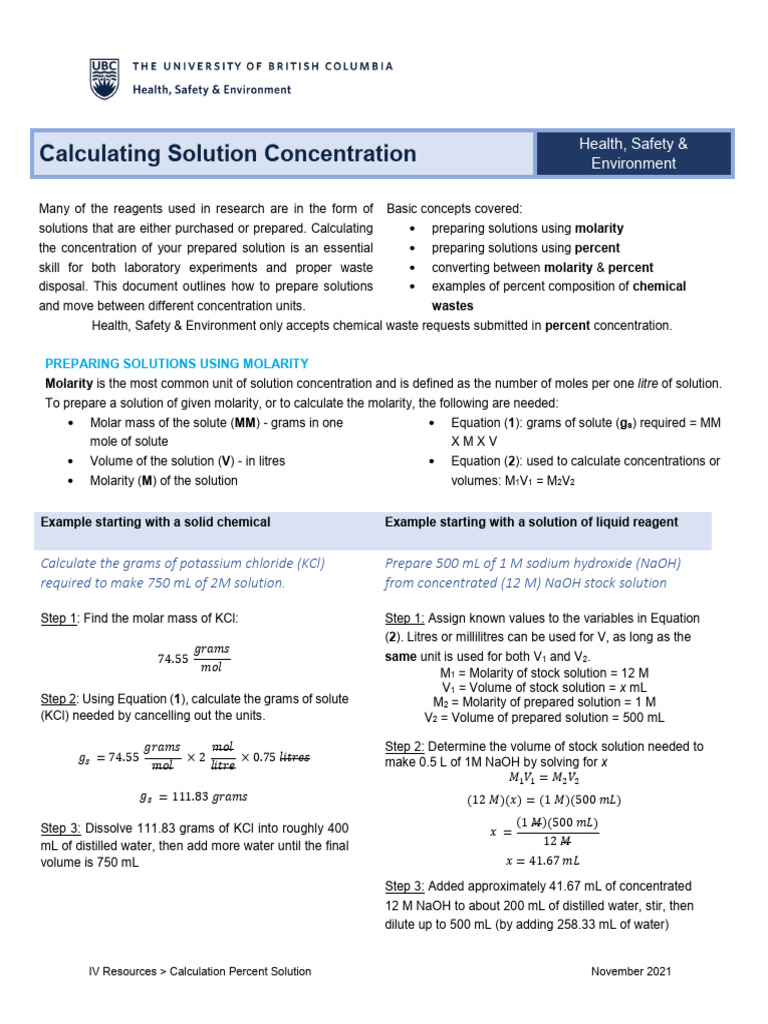 How To Calculate Percent Solution | PDF | Mass Concentration (Chemistry ...