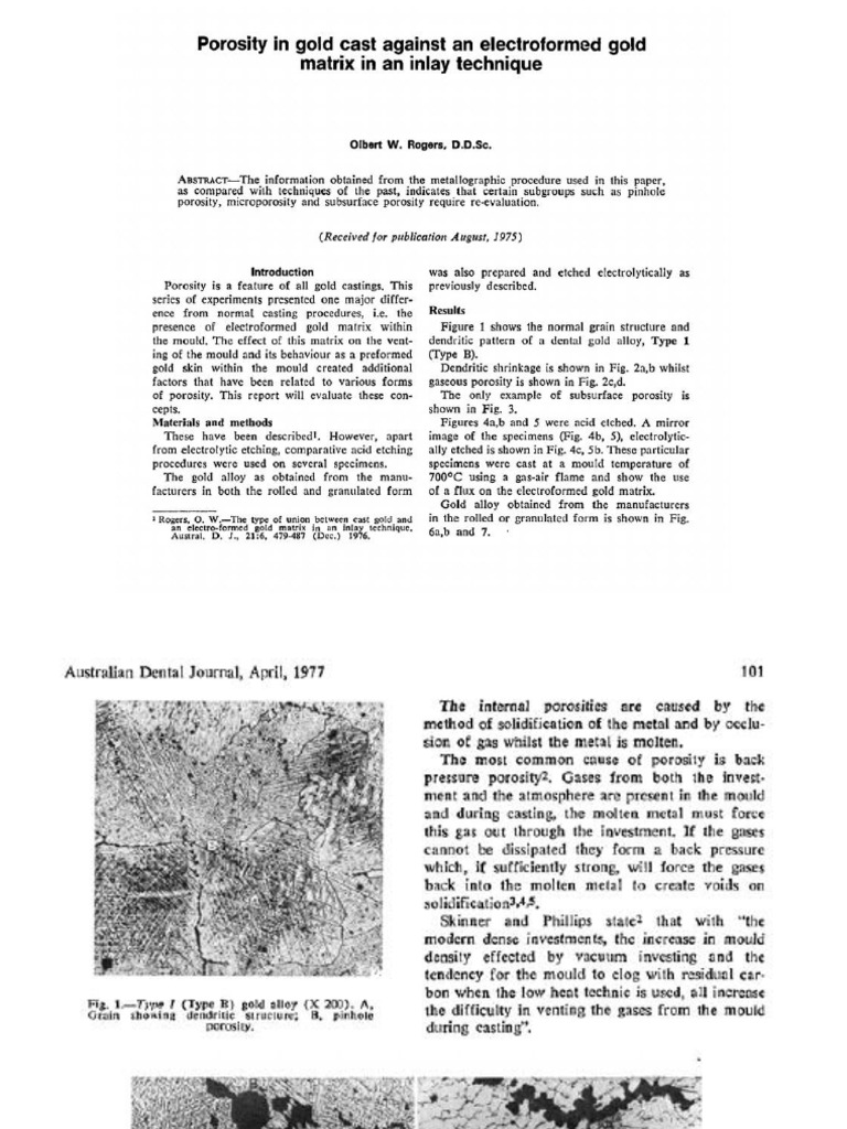 Refining - Porosity in Gold Cast Against An Electroformed Gold Matrix | PDF