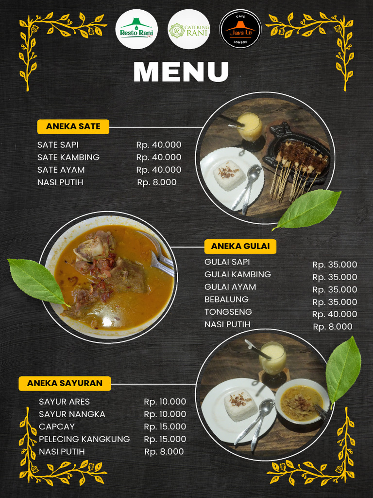 Menu Rerto Rani by Javalo | PDF
